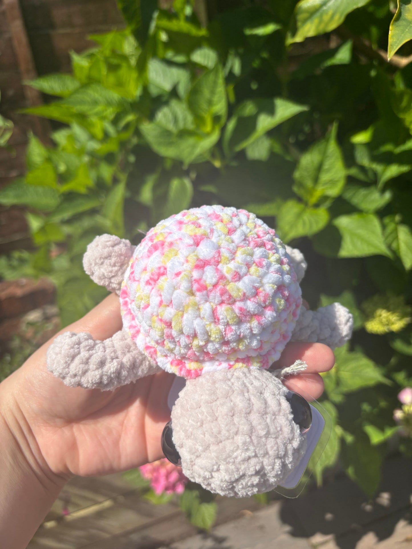 Battenburg and Champagne crochet turtle