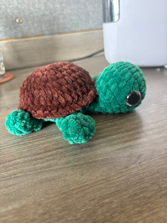 Emerald and brown crochet turtle